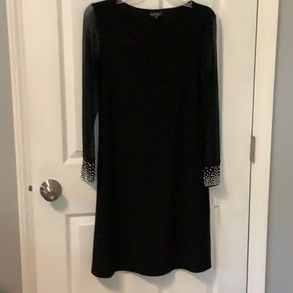 Elegant Black Long Sleeve Sheath Dress. Nice New Years Eve Dress